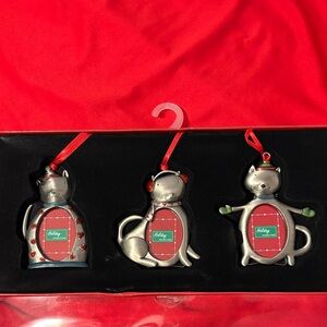 Festive Cat-Shaped Silver Holiday Ornaments - Set of 3